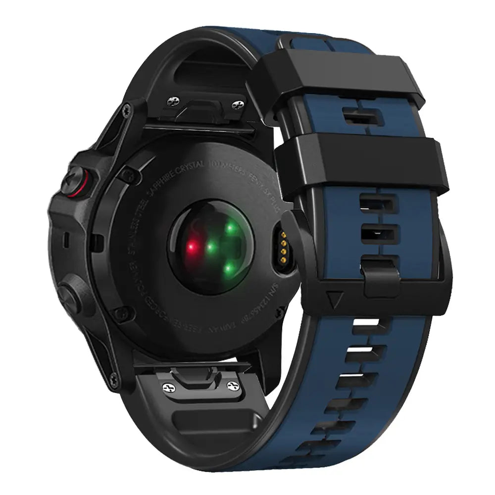 Schwarz-blaues Garmin Fenix 6 Smartwatch mit strukturiertem Silikonarmband, entwickelt für Garmin Forerunner-Modelle.