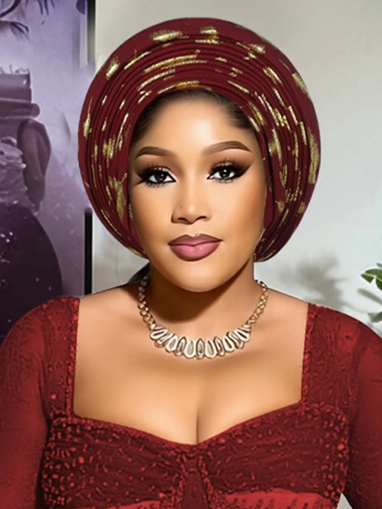 Nigerian Wedding Geles African Headtie Auto Gele Turbans For Women Aso Oke Fabric Muslim Headwear Headpiece Female Head Wraps
