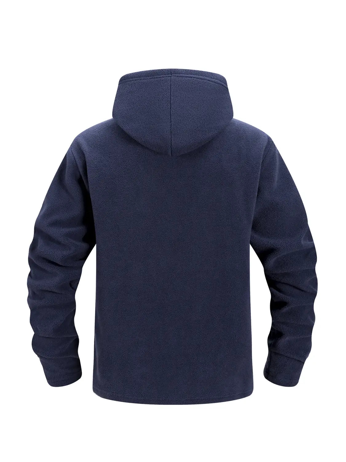 Chaqueta polar táctica azul marino para hombre, con cremallera completa, capucha y puños y bajo acanalados.