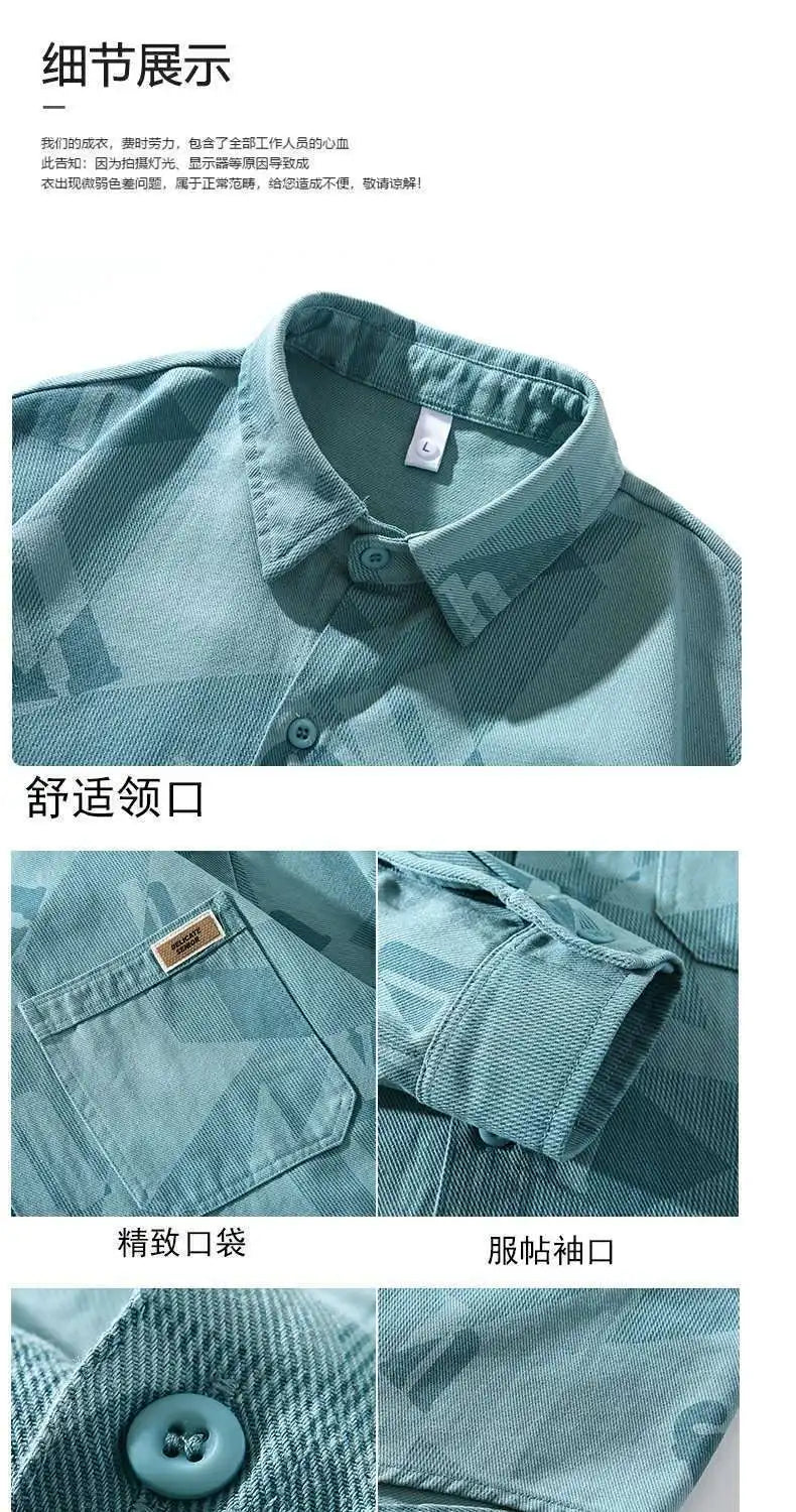 Long-sleeved Shirt Men 2025 Spring New Trendy Letter Print Casual Versatile Cardigan Japanese Lapel Thin Jacket