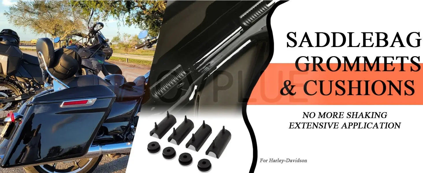 black saddlebag support grommets and cushions for Harley-Davidson touring motorcycles 1993 and up shown from the back side.