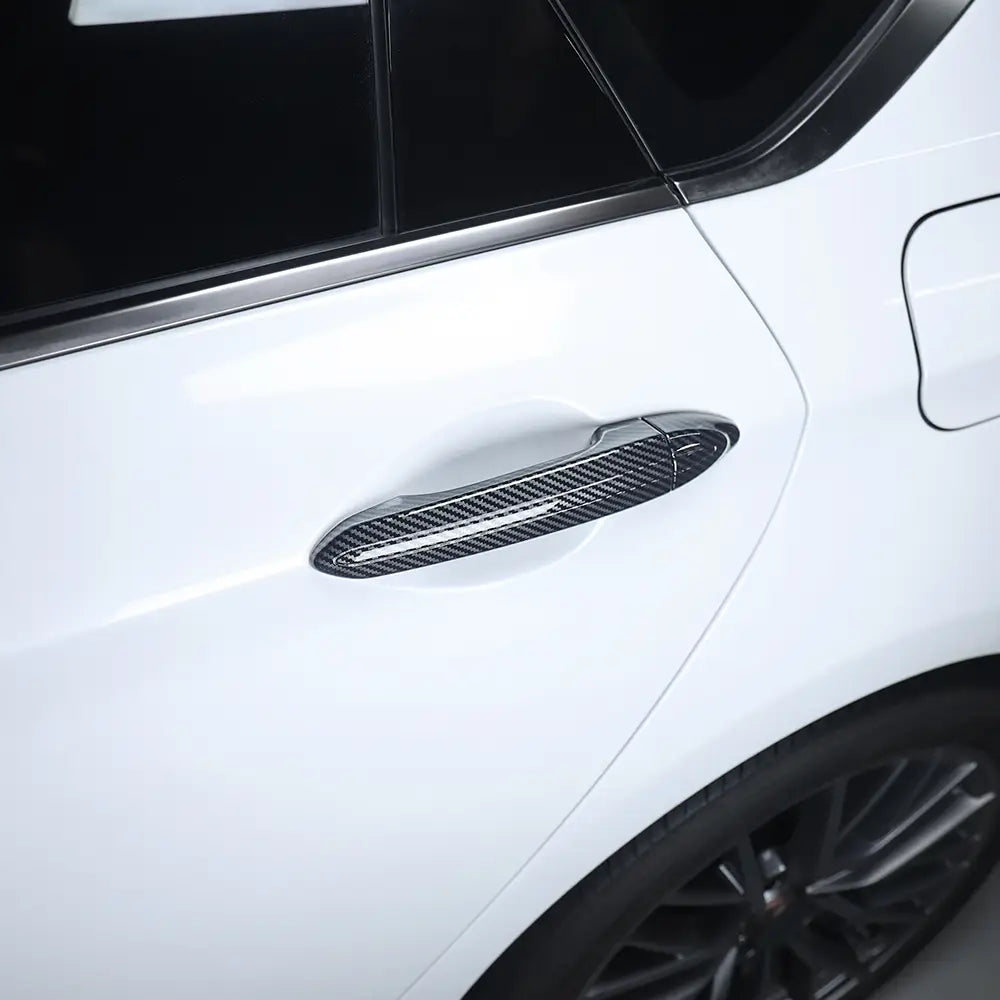 Garniture de protection de poignée de porte texturée aspect fibre de carbone en matériau ABS noir conçue pour la Genesis G80 blanche, comprenant un ensemble de 8 pièces.
