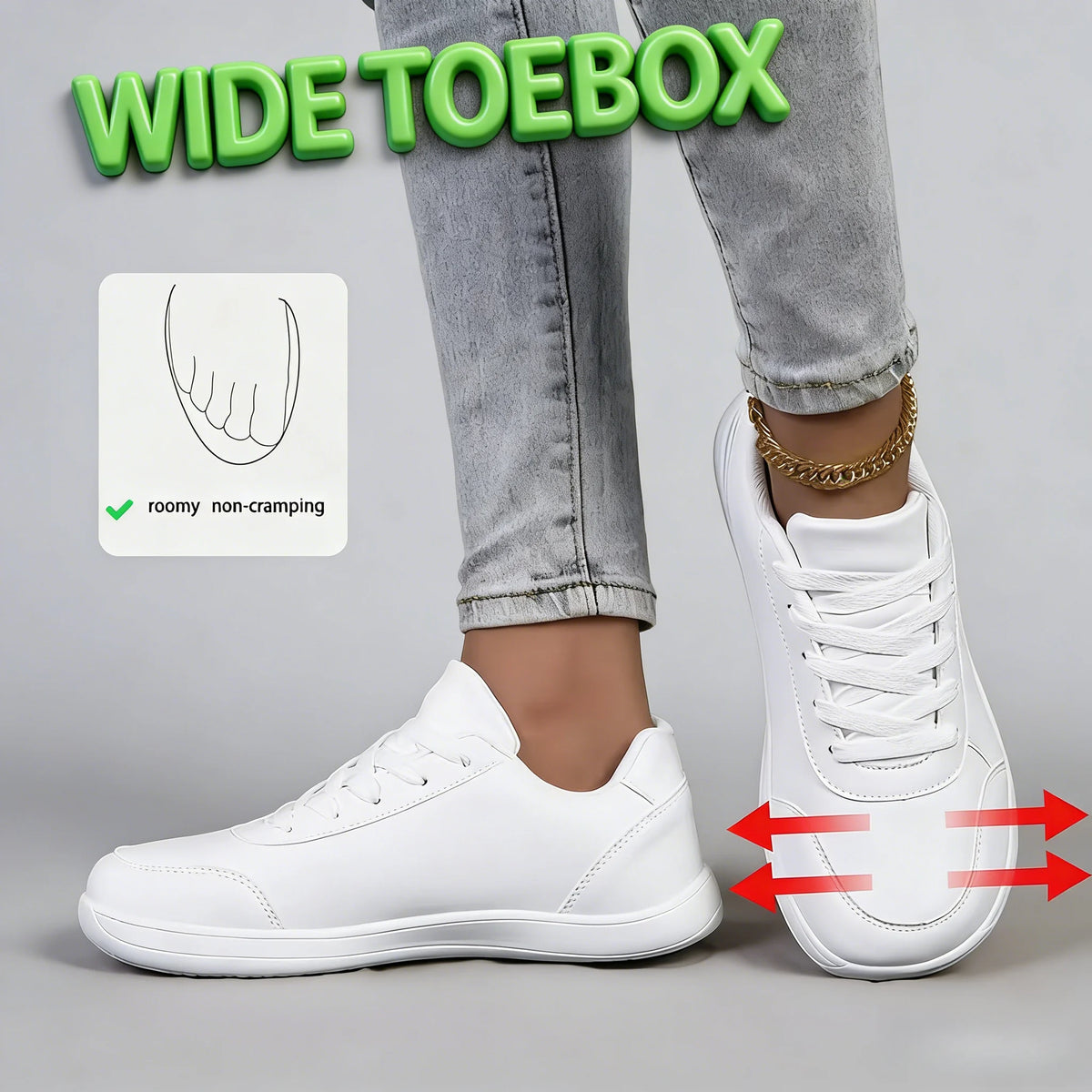 Women Wide-Toe Barefoot Zero-Drop Shoes Simple Solid Color Casual Leather Lightweight And Comfortable Walking Sports Shoes Women
