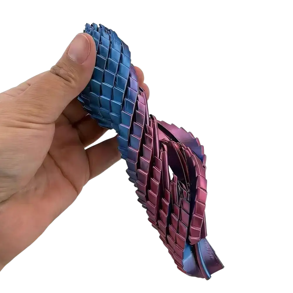 A sleek iridescent printed dragon egg fidget toy with a gentle twist design and smooth finish shown from front angle