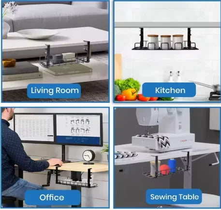 40cmCable Management Box Under Desk Cable Organizer Storage Shelf Desk Wire Management Cable Tray Under Desk No Drill Metal Rack
