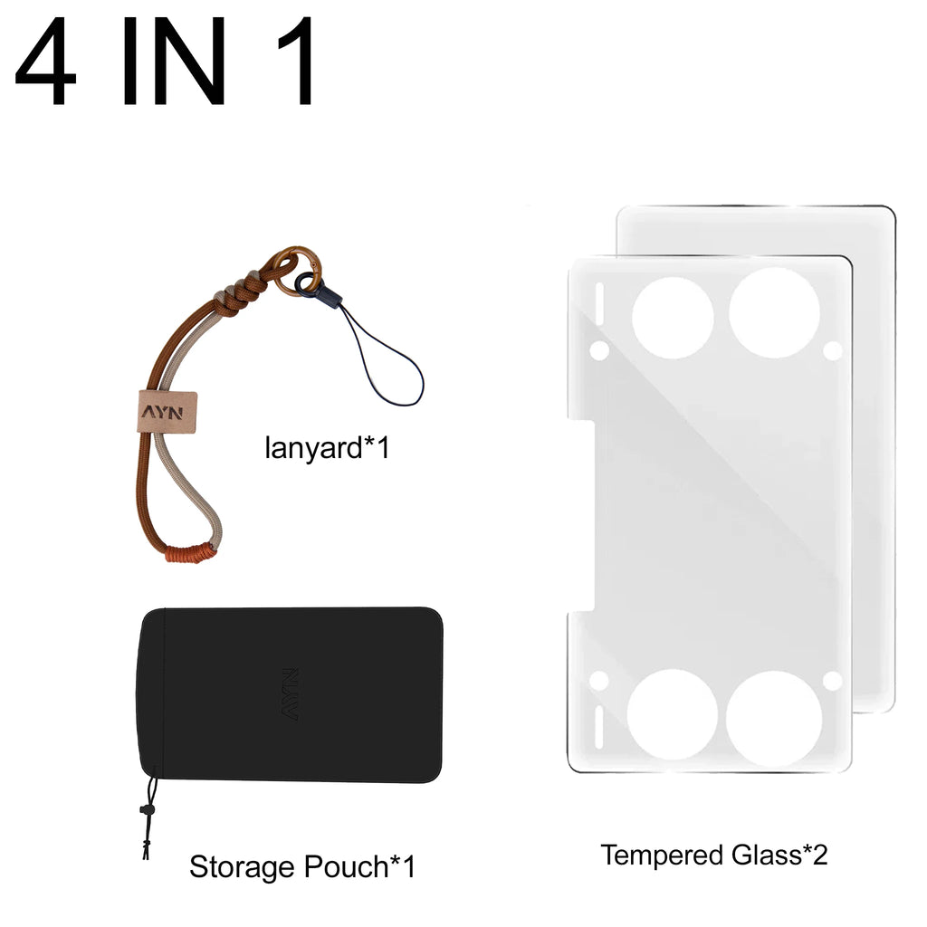 4-in-1 Accessories for AYN THOR Handheld: Tempered Glass Screen Protector, Storage Bag, Protective Shell & More Combo Packs