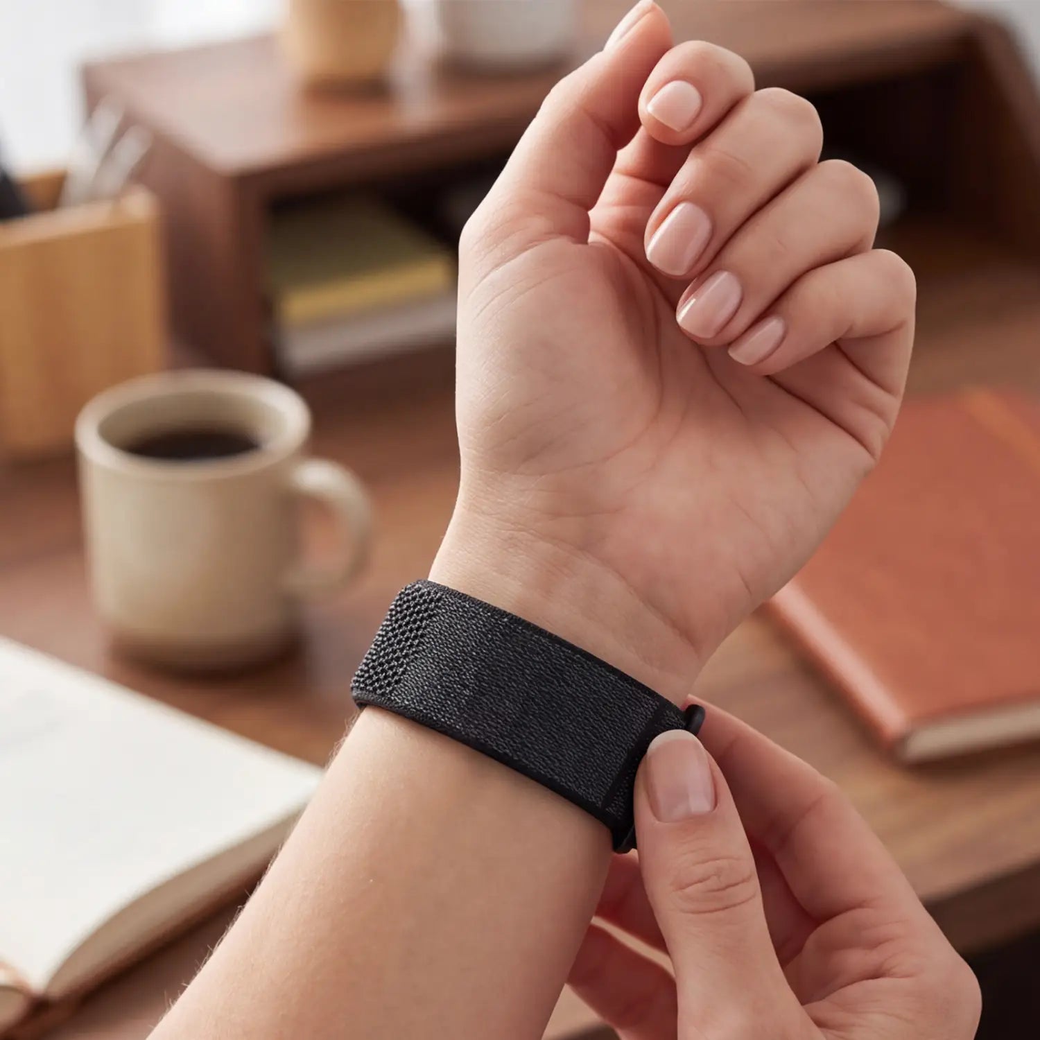 black breathable replacement strap for cirqa smart band made of mesh nylon with adjustable clasp designed as an adjustable sport watch strap