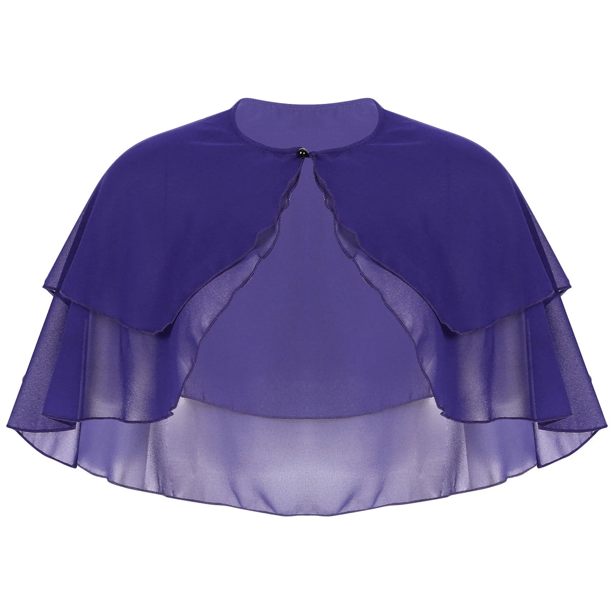 Women Elegant Solid Color Chiffon Shawl Ruffle 2-Layer Chiffon Wraps Bolero Wedding Birthday Evening Party Dress Cape Outerwear