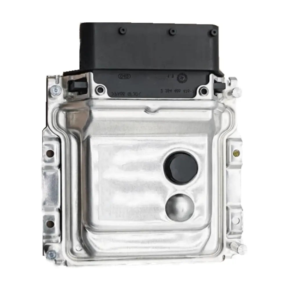Silberfarbene Metall-Hyundai-ECU-Motorsteuergerät-Platine 391312B440 mit einer schwarzen Kunststoff-Abdeckung oben und zwei runden Öffnungen auf der Vorderseite.