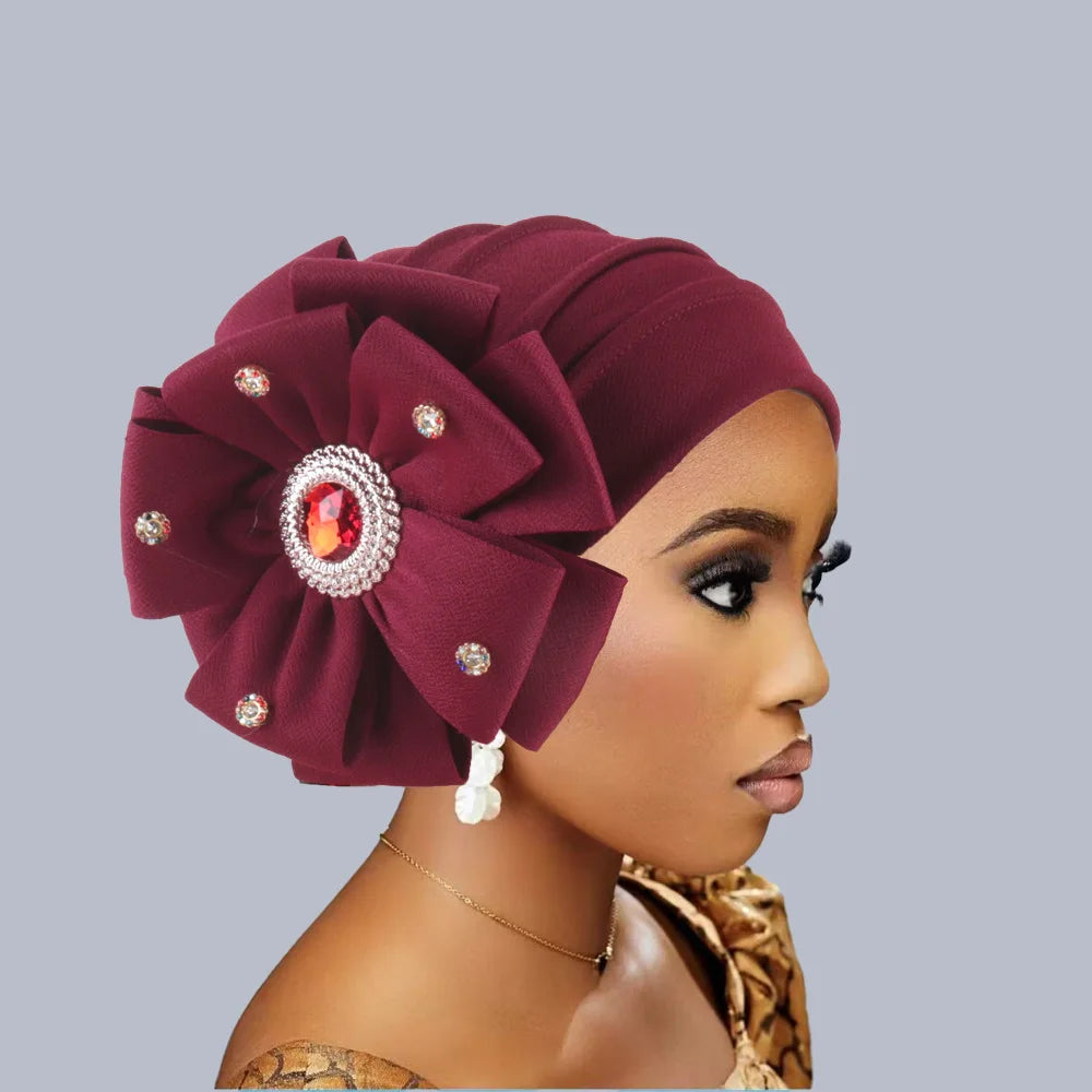 Fashion Diamond Flower Turban Caps for Women Headwear Hat Muslim Headscarf Bonnet Lady Bandana Hair Accessories Caps