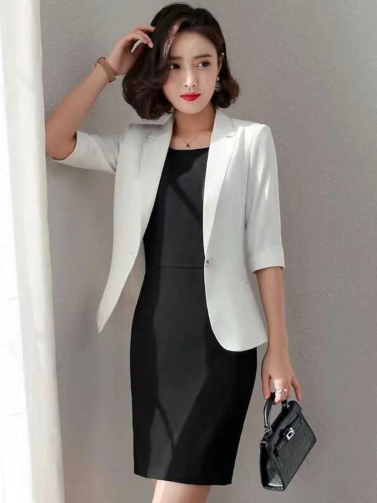plus Size Professional Suit Dress Korean Style High Waist Slim Fit Workwear Two Piece Set Spring Autumn Seasonal Fashion