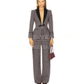 Formal Women's Suits Tweed Single Button Shawl Lapel Slim Fit 2 Piece Jacket Pants Luxury Office Lady Female Clothing Outfits