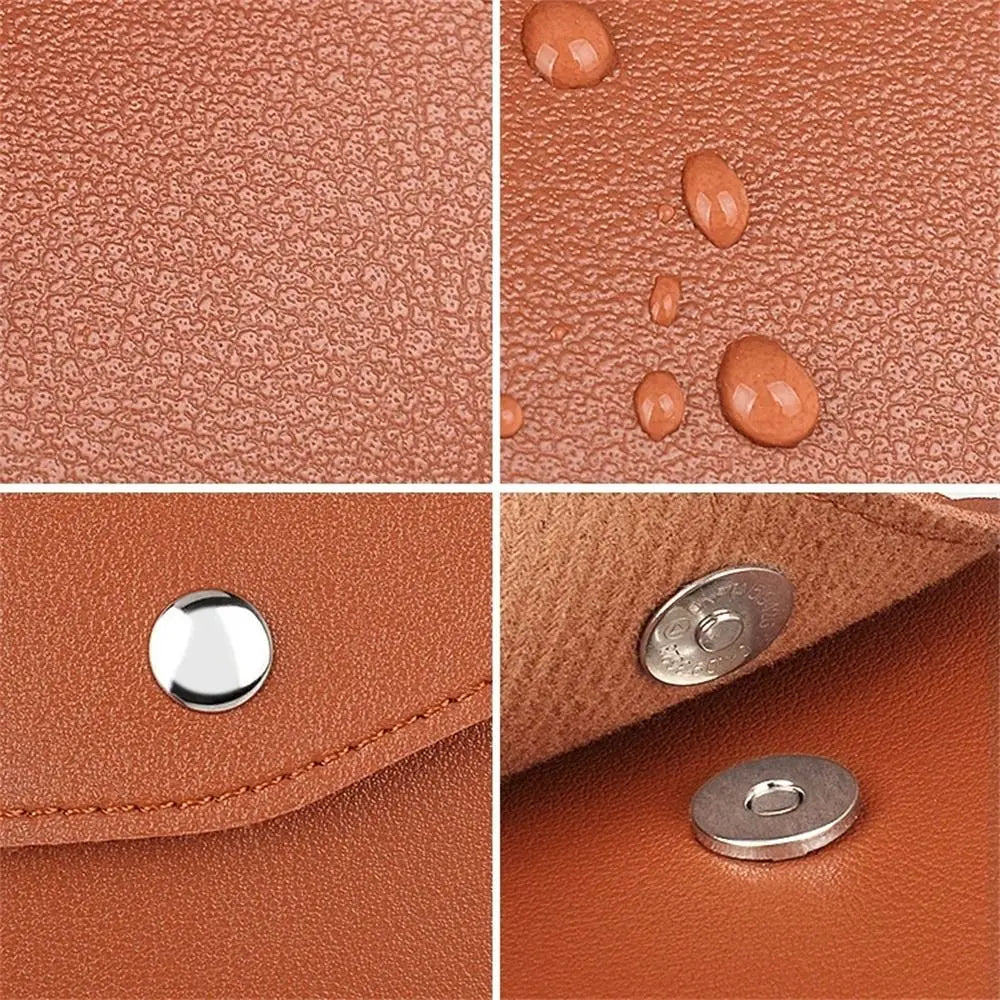 tan textured faux leather pu leather digital storage bag portable cable organizer with silver-toned metal snap closure and button
