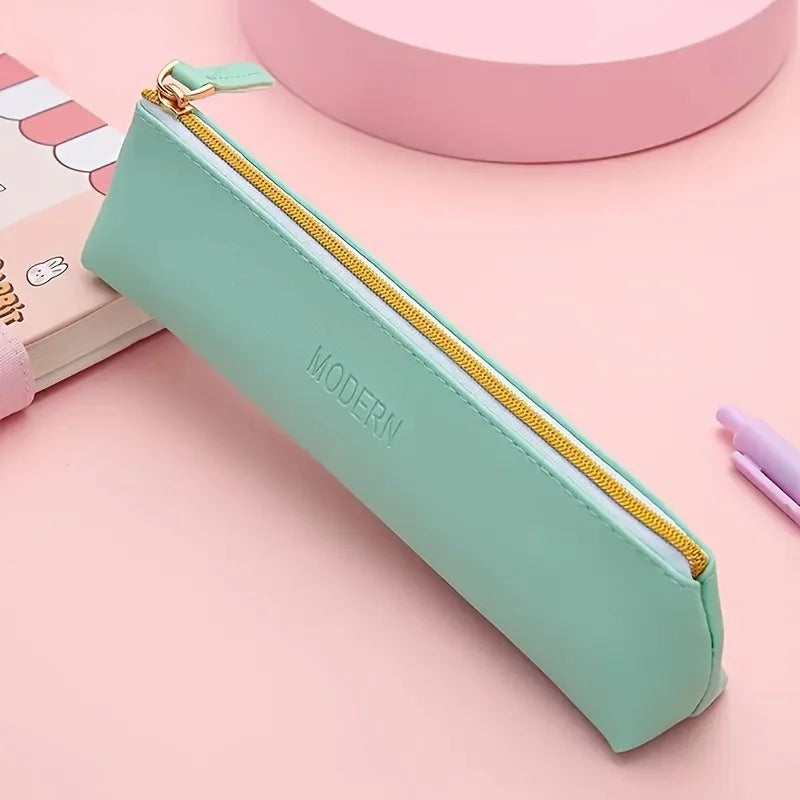 1Pc PU Leather Large Capacity Pencil Case, Multifunctional Stationery Storage Bag for Office Supplies, Student Organizer Pouch
