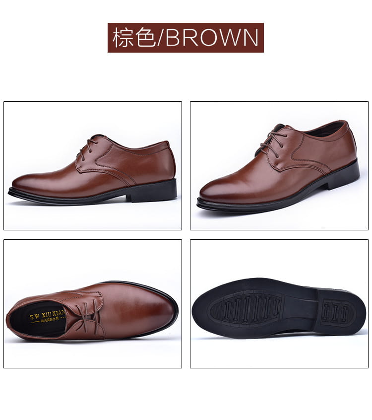 Herren-Lederschuh vom Typ Oxford mit Obermaterial aus braunem Leder, klassischem Schnürdesign und schwarzer Gummisohle.