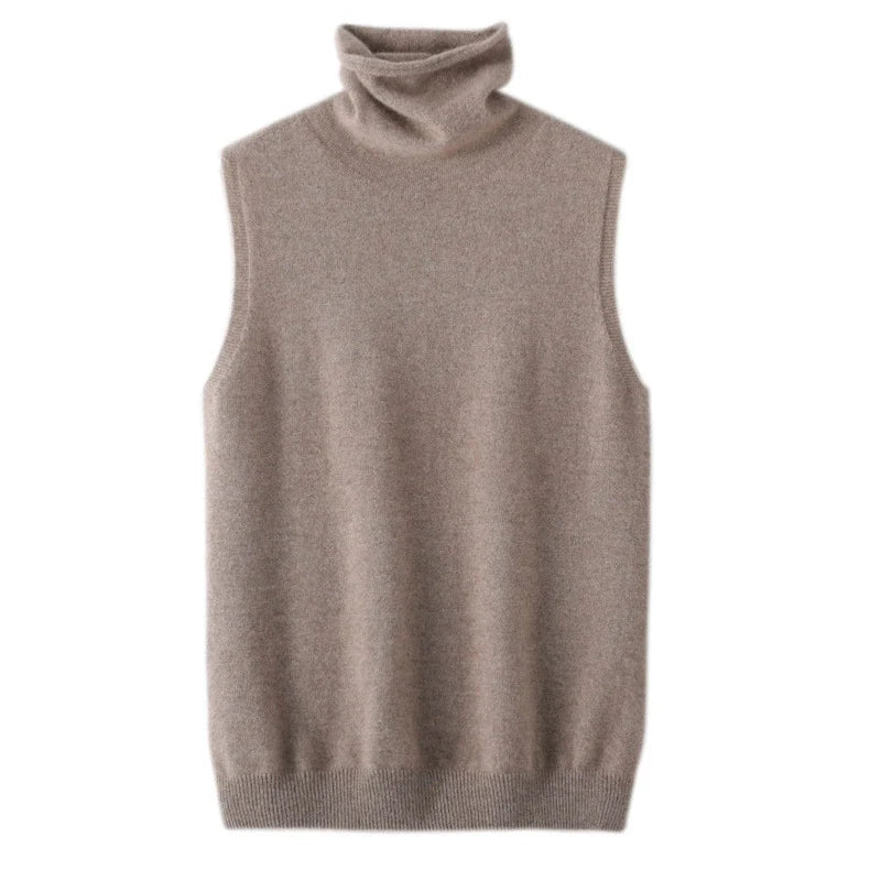 Women Merino Wool Sleeveless Pullovers Turtleneck Sweater Waistcoat Wool Knitwear Spring Autumn Winter Fashion Vest Tops