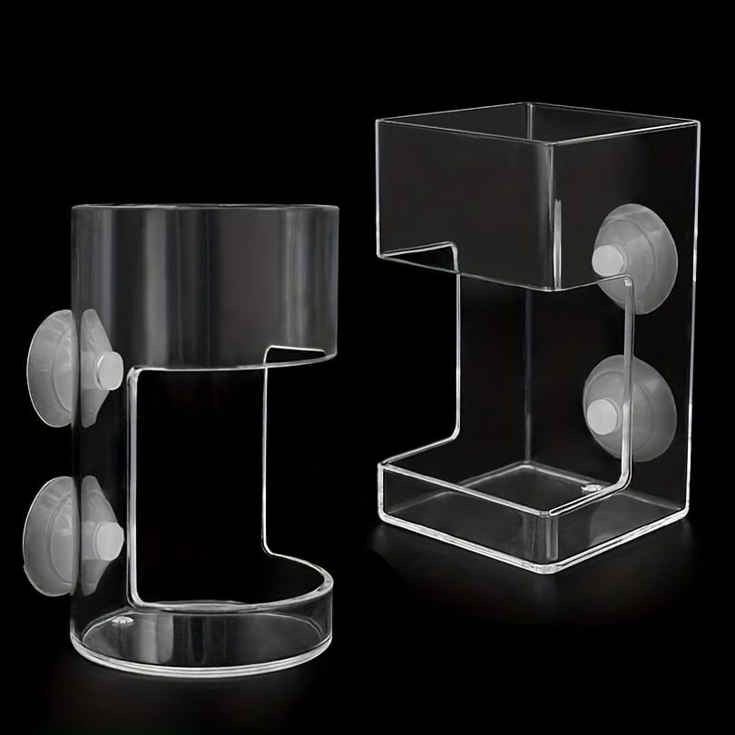 Anneau d’alimentation flottant pour poissons en acrylique transparent, avec ventouses, comprenant un support cylindrique et un support rectangulaire transparents, pour utilisation dans un aquarium