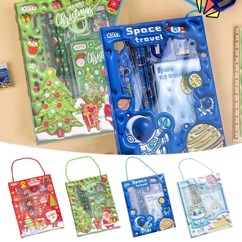 1 Set Cartoon Stationery Set Including Pencil Notebook Ruler Eraser Pencil Sharpener Student School Supplies Stationery Gifts
