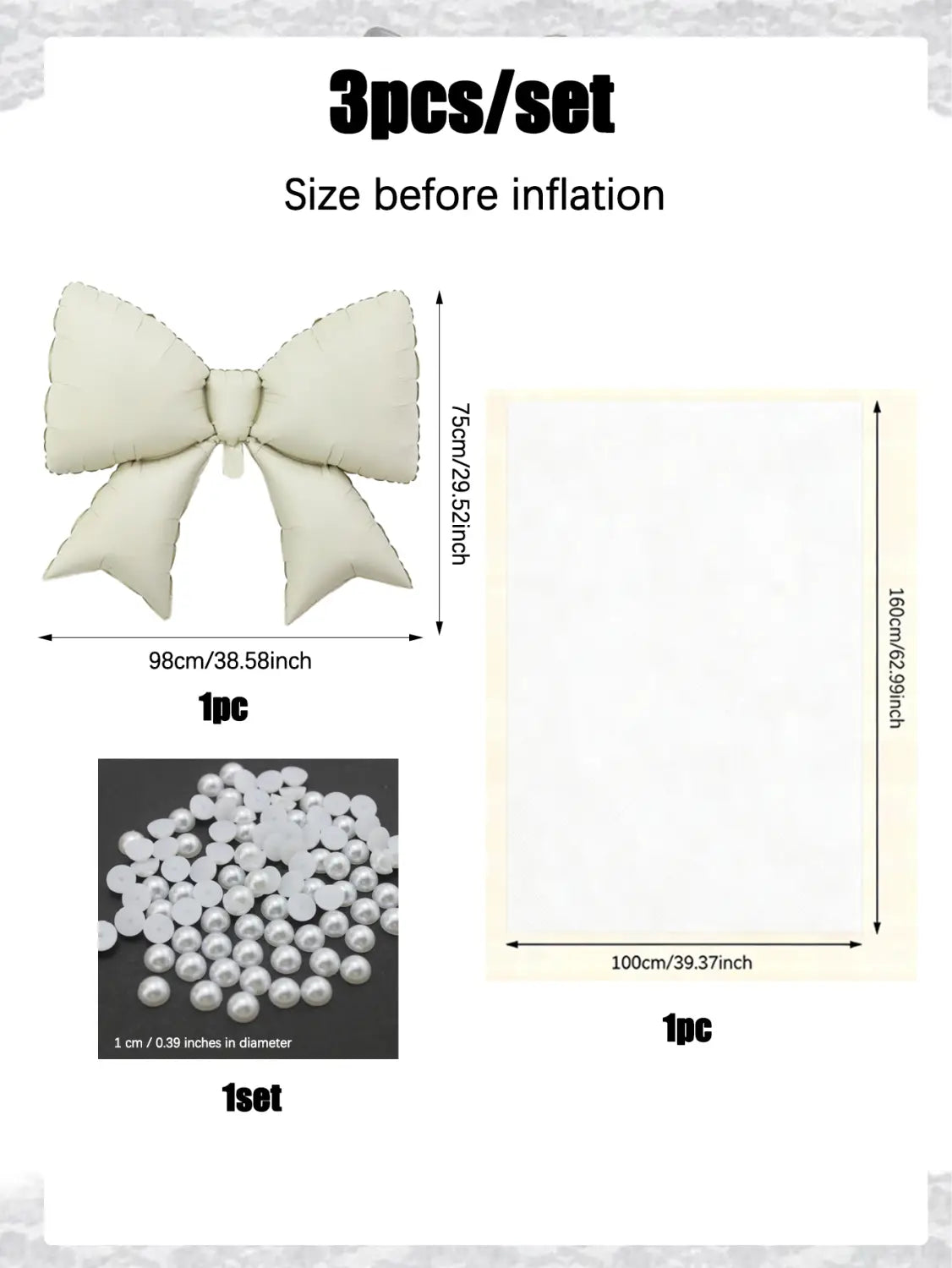 Ballon nœud gonflable blanc cassé, 98 cm de largeur et 75 cm de hauteur avant gonflage, dans un ensemble de décoration en nœud de ballon de mariage et en tulle.
