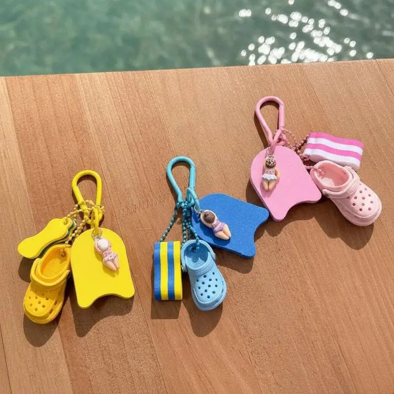 Cute Summer Beach Themed Keychains With Mini Clog Charm And Adorable Swimmer Pendant Perfect For Backpack Decoration Gifts