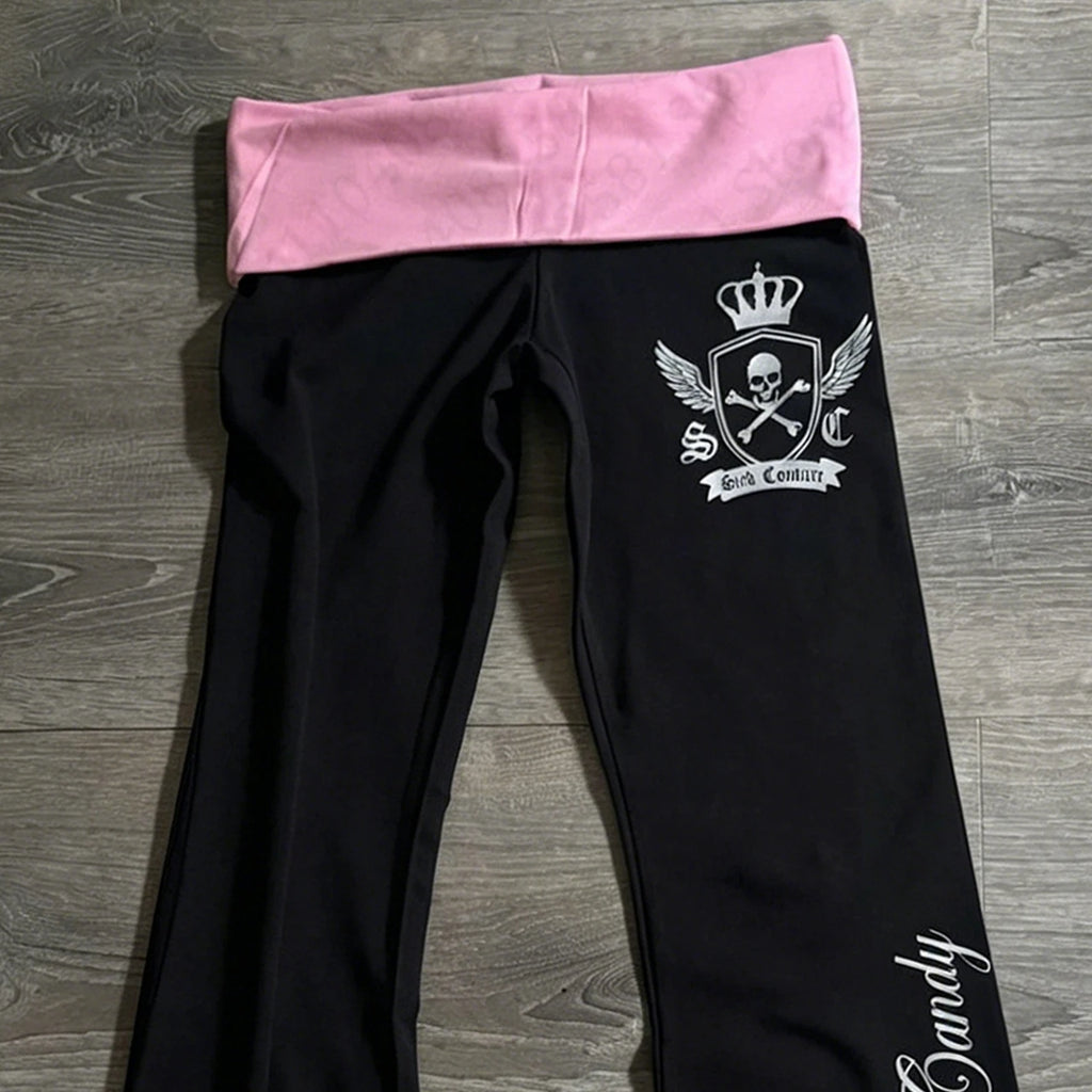 Women's wide leg pants emo girl Aesthetic fashion letter print Y2K pants rock punk style comfortable pants gothic retro casual