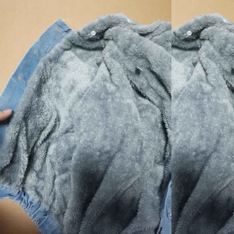 Winter Fashion Denim Jacket Hooded Coat Woman Thicken Outwear with Removable Fur Collar Clothes Warm Fleece Lined Jean Jacket