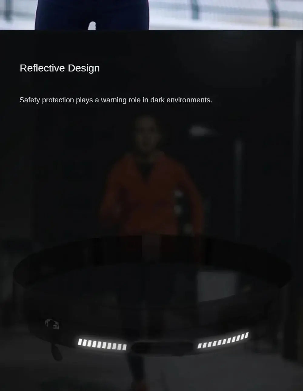 Schwarzer reflektierender wasserdichter Laufgürtel mit beleuchteten LED-Streifen entlang der Kanten, ausgelegt für Fitnessaktivitäten