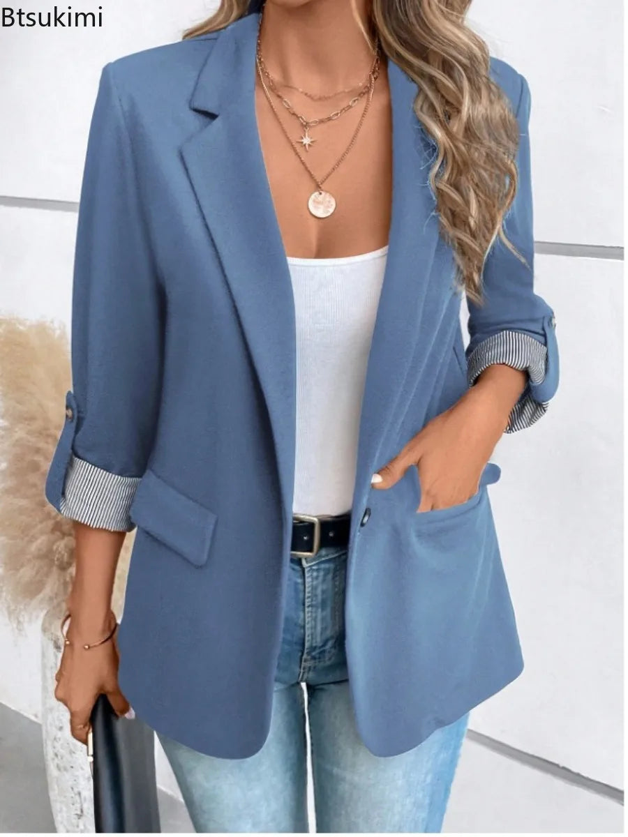 New Women's Commuter Style Long Sleeve Blazers Coats Spring Fashion Casual Cardigans Elegant Small Suit Solid Suit Jackets Women