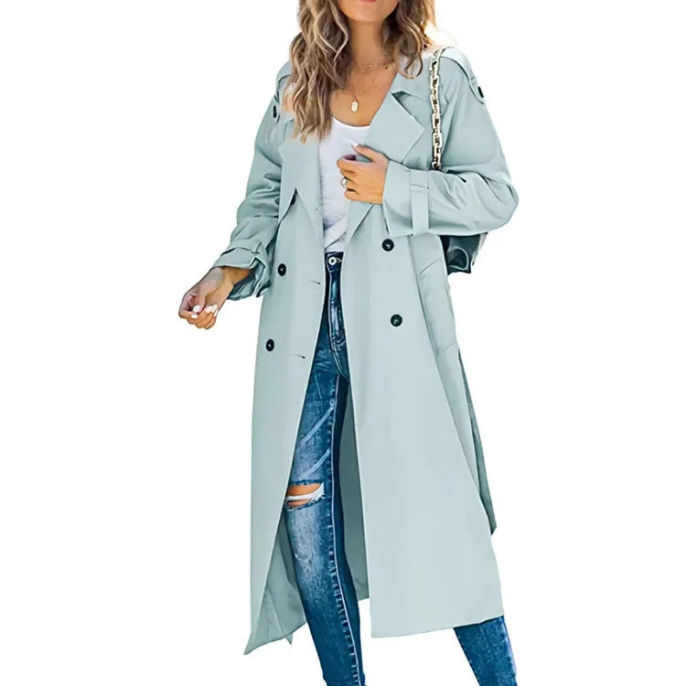 Trench Women Coats Mid Length Coat Turn Down Collar Full Sleeve Double Breasted Elegant Splice Lace Up Jackets Autumn 2024