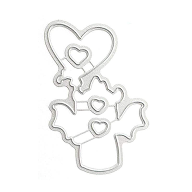 silver metal die-cutting template in a whimsical design of stacked hearts and wings from the valentine dragon clear stamps and dies set