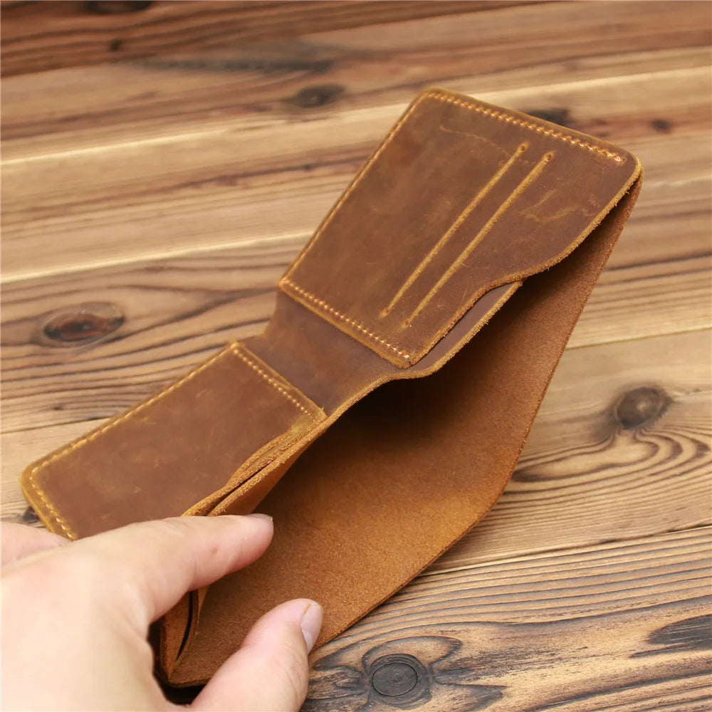 Top Genuine Leather Men's Wallet Retro Driving Licence Wallets for Men Durable Leather Portfel Male Cartera Hombre Purse for Men