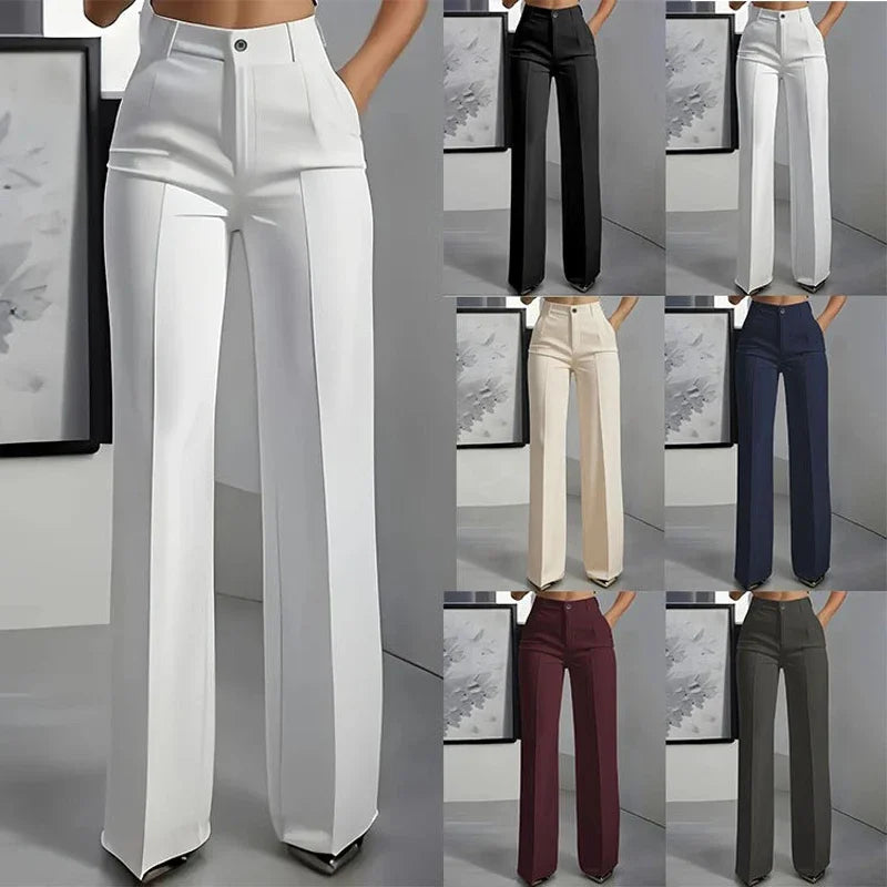 Women's High-Waisted Straight-Leg Trousers Formal Office Trousers Slim-Fit Cut Classic Solid-Colour Suit Trousers