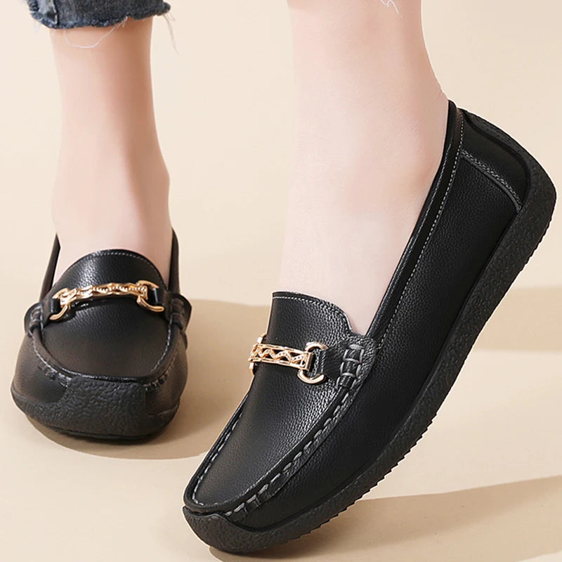Woman Shoes Leather Casual Shoes With Low Heels Loafers Women's Flats 2025 New Zapatos De Mujer Elegant Heel Footwear Women