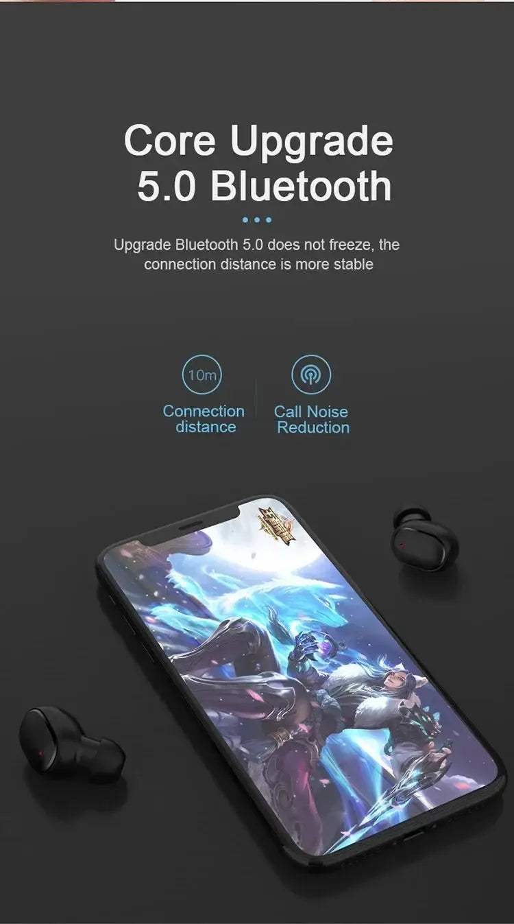 Schwarze kabellose Bluetooth-Ohrhörer mit einem eleganten ergonomischen Design und glänzender Oberfläche mit Touch-Steuerung zur Verwendung als Sport-Headset