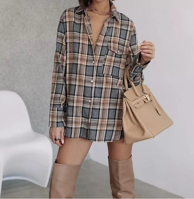 Spring Design Patterned Blazer for Women - New Style Loose-Fitting Casual Shirt with Concealing Bodice and Mid-Length Design
