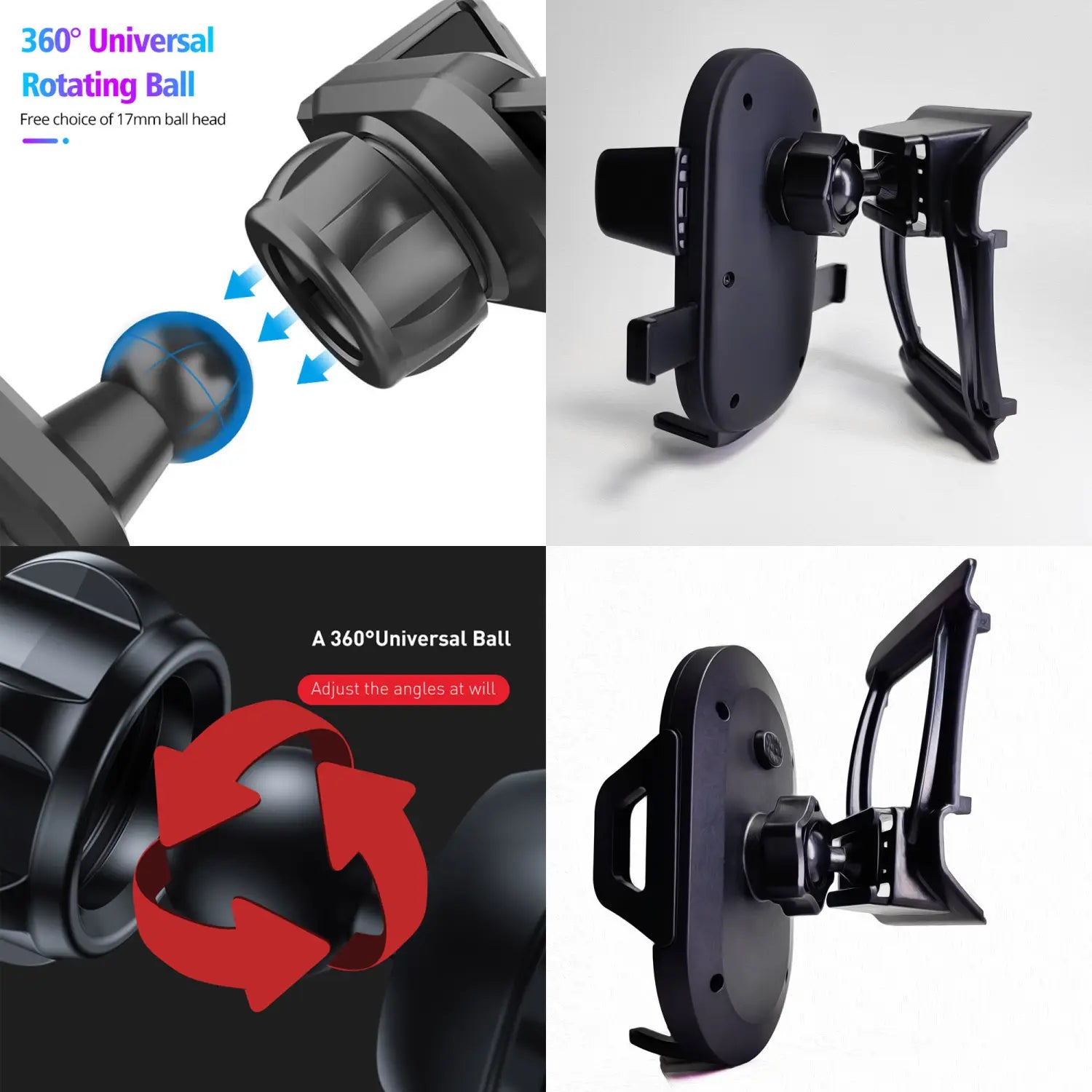 Support de téléphone universel noir rotatif à 360 degrés avec tête à bille de 17 mm pour Ford F150, doté des capacités de charge sans fil et de charge magnétique.