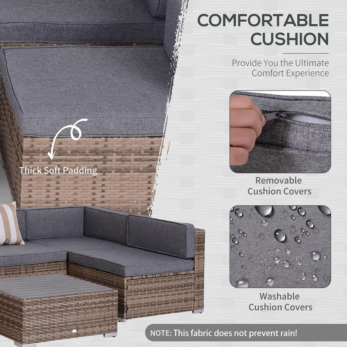 7 Piece Patio Furniture Set Wicker Outdoor Sectional Gray, Custom
