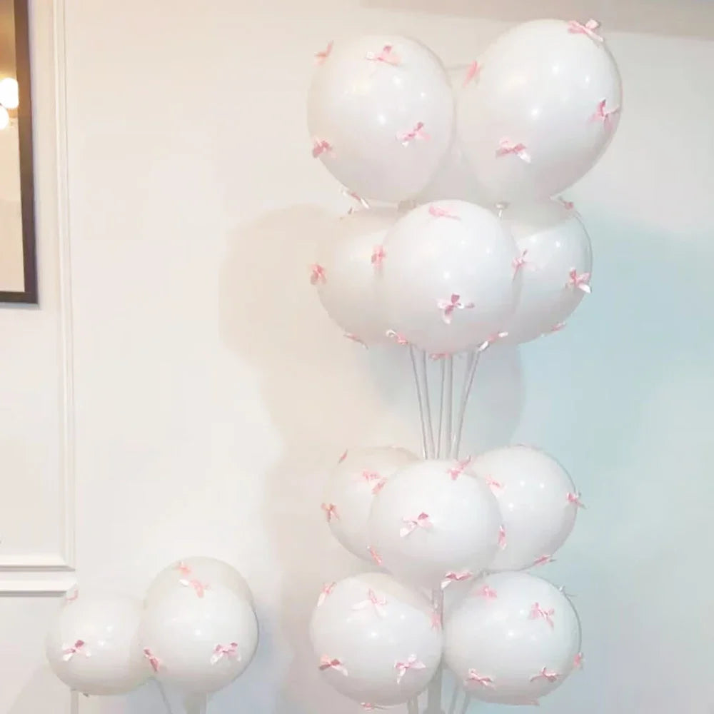 Bow Balloons Set White Balloon Mini Pink Ribbon Bows Girls Birthday Party Decor Birthday party Wedding Bridal Valentine's Day