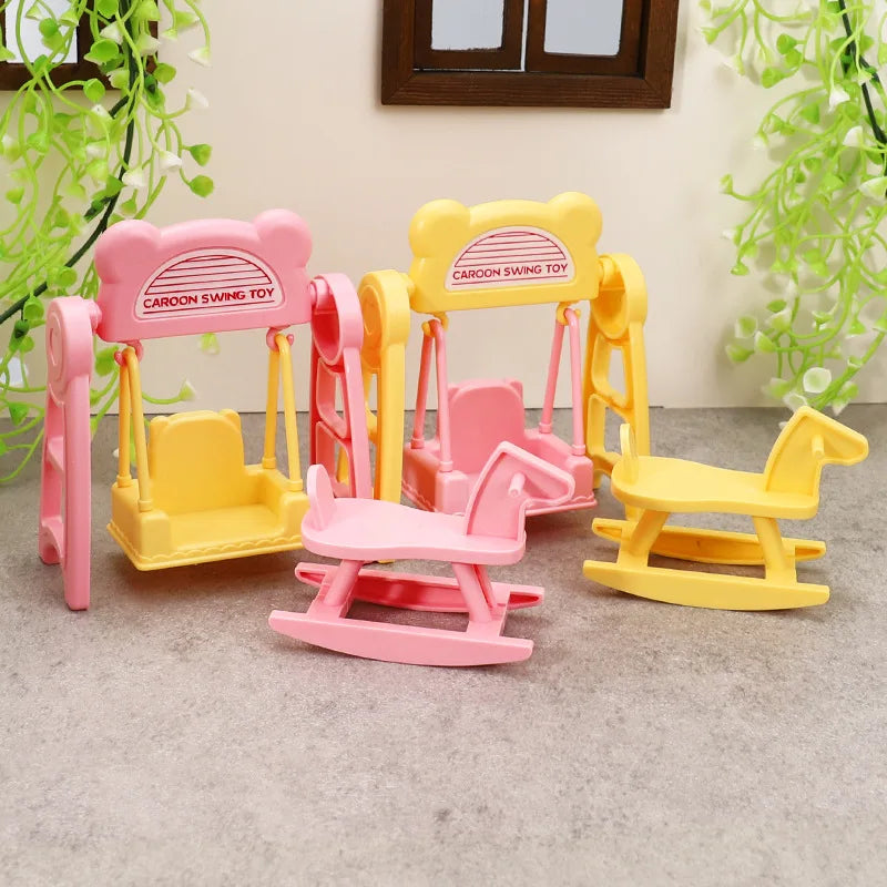 Kids Play House Toy Scene Decor Small Ornaments Miniature Simulation Castle Swing Wooden Horse Toy Model Dollhouse Accessories
