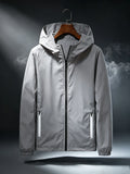 Men Casual Hooded Jacket,Thin Windproof Waterproof Coat,Full Zipper Lightweight Outerwear Daily Walking Hiking Sportswear