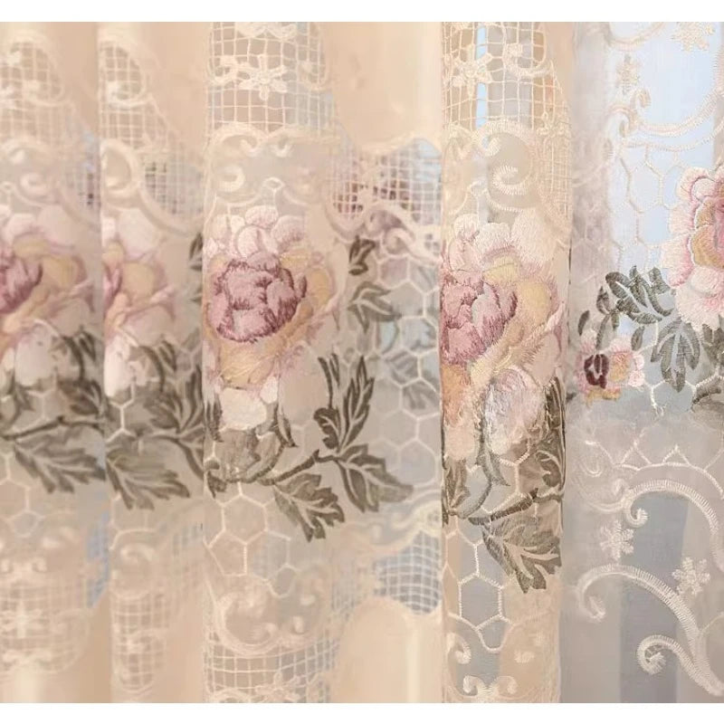 Embroidered Yarn Luxury Curtains for Living Dining Room Bedroom Semi Blackout Hollowed-out Pastoral Fashion Jacquard Custom