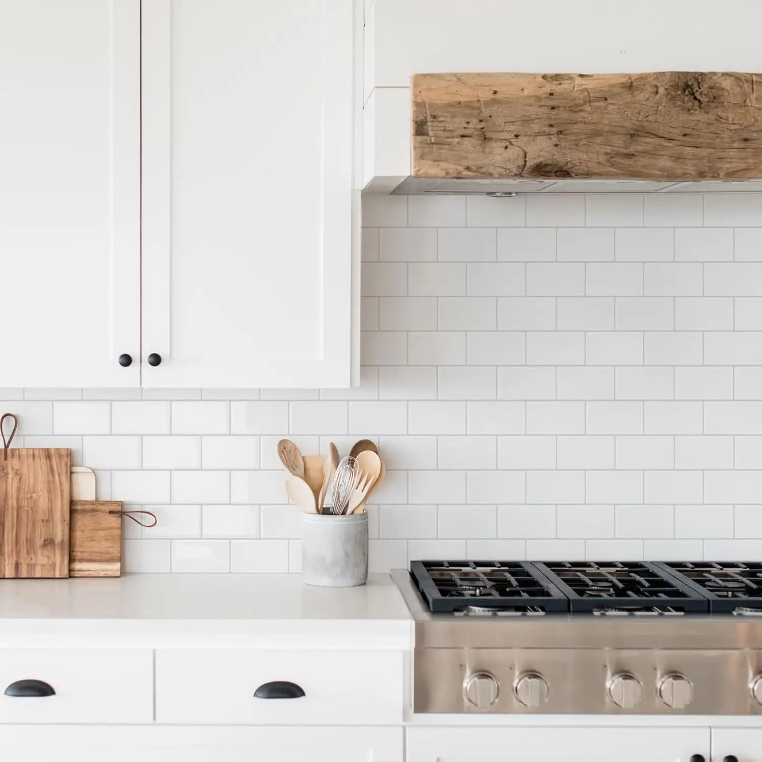 white glossy subway stick tile backsplash made for direct contact installation over fresh paint surfaces