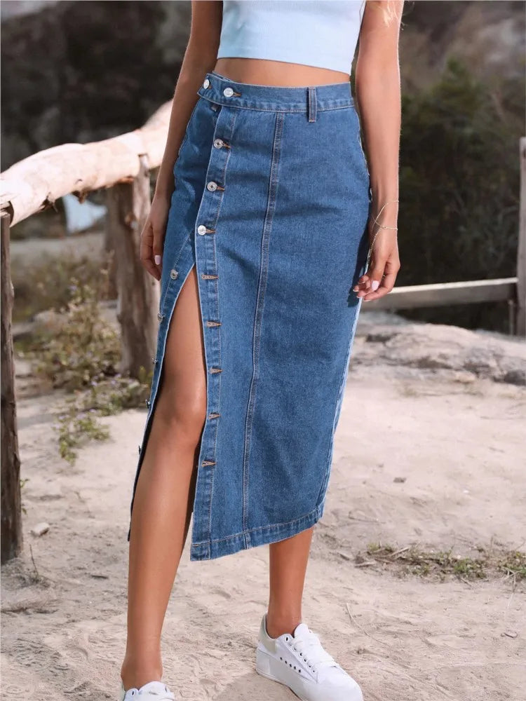 Casual High Quality Maxi Denim Skirts For Women Summer 2024 Fashion Black Jeans Dress Long Y2k Skirt Denim