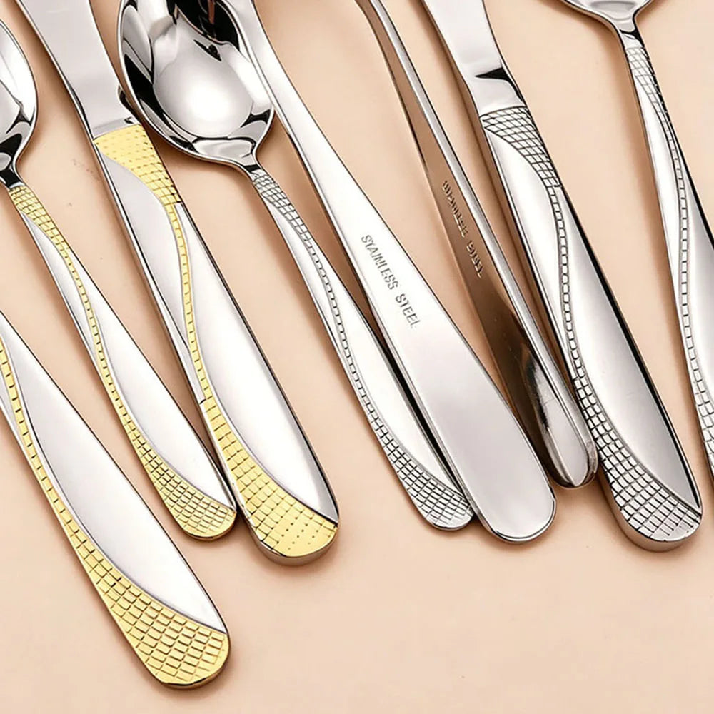 8Pcs Cutlery Sets Stainless Steel Black Tableware Knife Tea Fork Tea Spoon Flatware Dishwasher Safe Dinner Kitchen Dinnerware