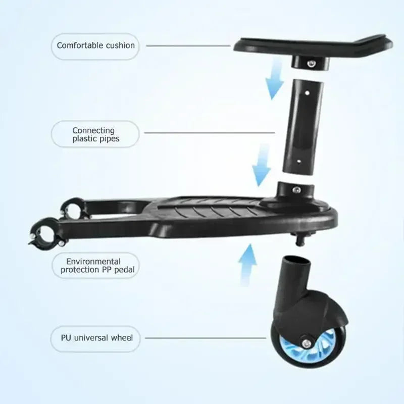 Baby Stroller with Ride-on Board Stroller Pedal Adapter Stroller Attachment with Removable Seat and Standing Platform