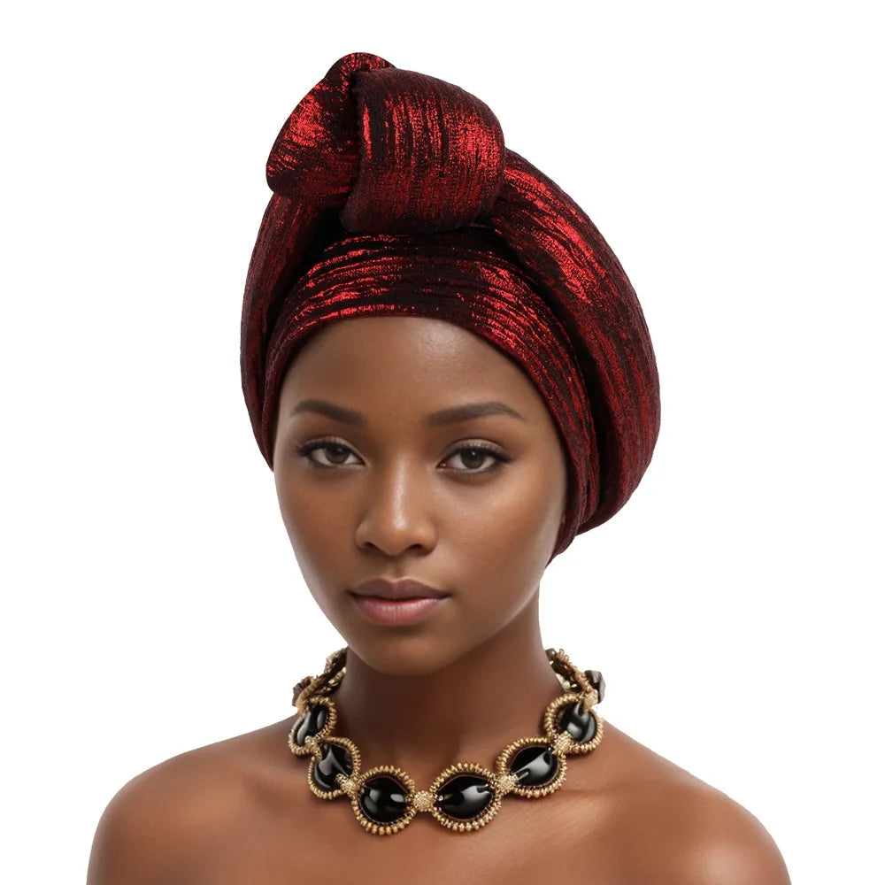 Glitter Fabric Top Knotted Turban Cap Fashion Women Headscarf Hat African Head Wraps Nigerian Wedding Party Headwear Bonnet