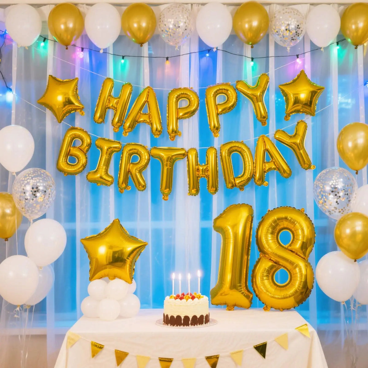 Gold Blue Happy Birthday Balloon 16Inch Foil Letters Birthday Sign Banner Bunting for Girls Boys Kids Adults Birthday Decoration