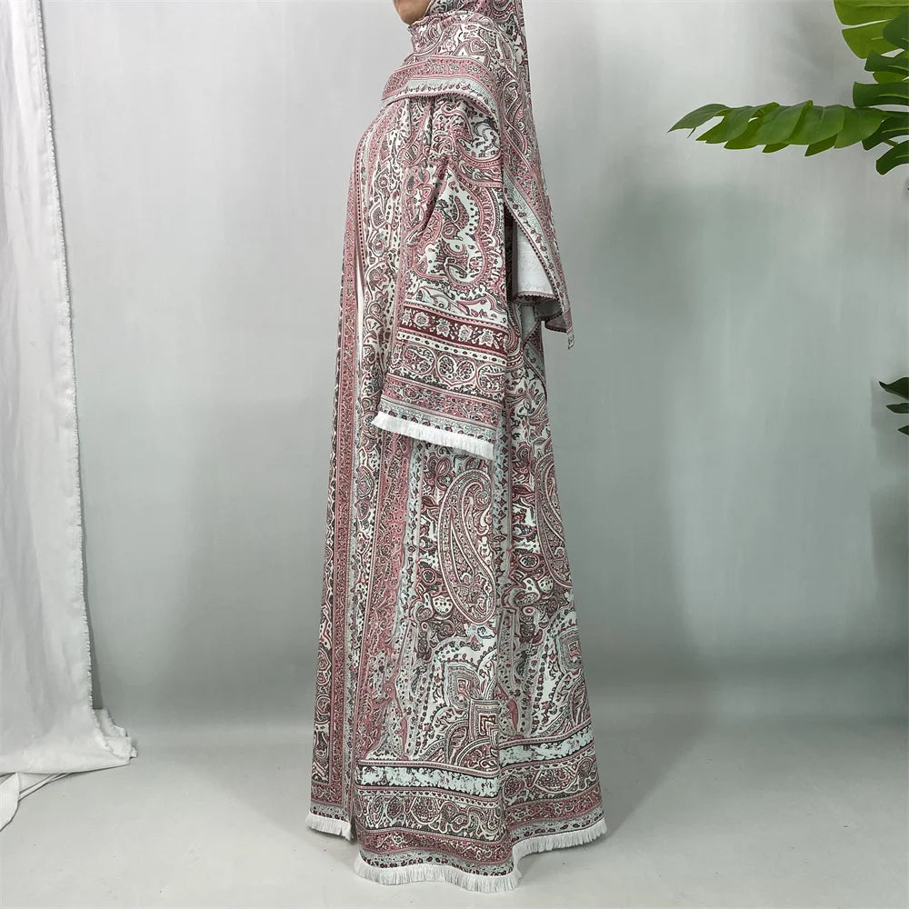New Fashion Dubai Muslim Women Modest Dress Elegant Arabic Femme Hijab African Tassel Abaya Islamic Long Sleeve Turkey Robe