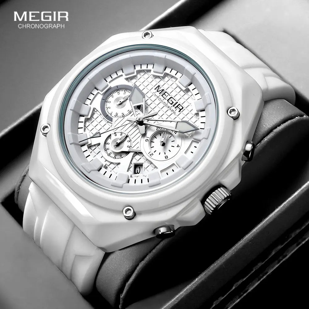 MEGIR New Sport Chronograph Quartz Watches for Men Women Waterproof Luminous Unisex Couple Wristwatch with Silicone Strap