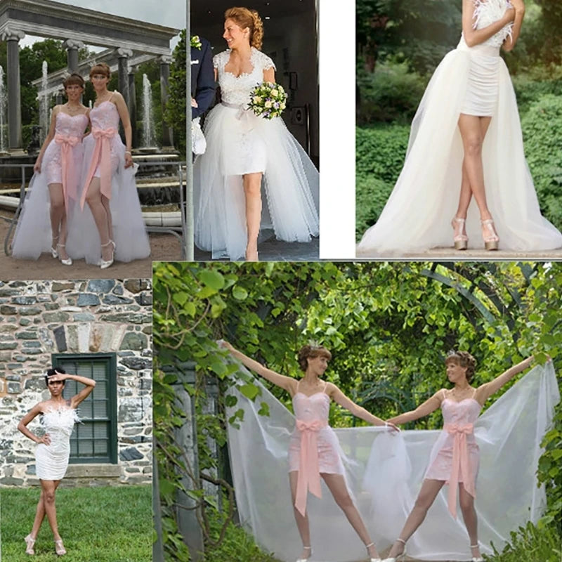 Women Tulle Tutu Long Skirts Wedding Party Cocktail Prom Bandage Mesh Maxi Skirt Bridal High Waist Detachable Overskirt Overlay